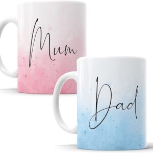 Mum and Dad Watercolour Mugs for New Parents Mummy and Daddy, Mother, Father, Gift, Present