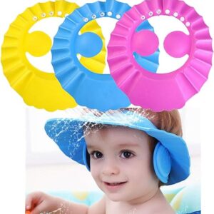 Baby Shower Cap,3Pcs Adjustable Baby Shampoo Cap Waterproof Bath Cap for Baby Kids (Pink, Blue, Yellow)