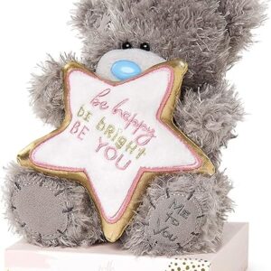 Me to You Tatty Teddy ”Be Happy Be Bright” Plush Bear on a Gift Plinth – Official Collection, Blue,gold,grey,pink