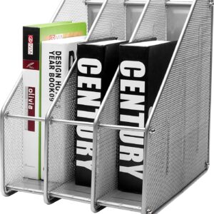 Magazine Holder Triple Rack, Mesh Metal – 3 Compartments Documents/Notebooks/Folder/Organiser (Silver Grey Colour)