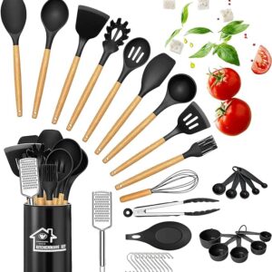 OLIYA 34-Piece Wooden Handle Utensil Set