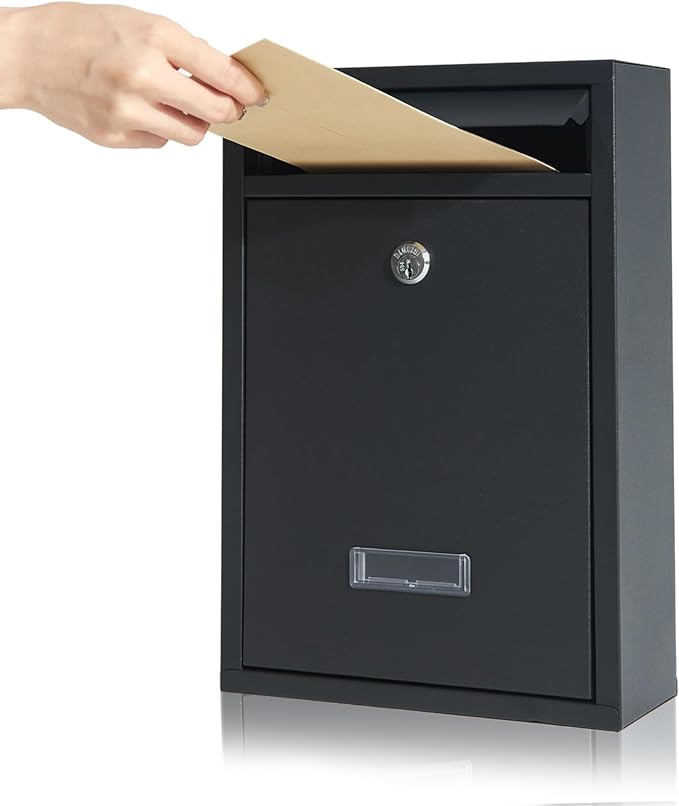 BLACK LARGE LETTER BOX POST MAIL BOX WALL MOUNTED POST BOX LOCKABLE WITH KEYS