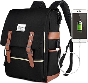 Unisex Real Leather Canvas Backpack Large School Shoulder Bag Rucksack