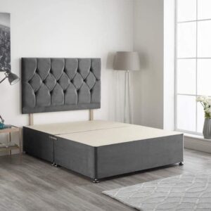 4FT Bed Centre Charcoal Plush Fabric Divan Base Plus Matching Headboard