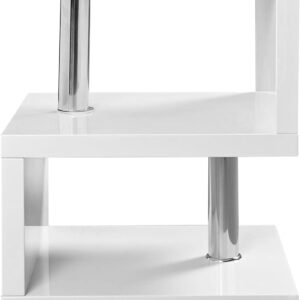 White Led Side Table Small Coffee Table For Living Room, 2 Tier Storage Shelves