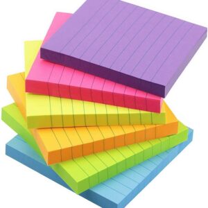 3×3 Lined Sticky Notes with 6 Bright Color Self-Stick Notes 6 Pads/Pack, 100 Sheets/pad