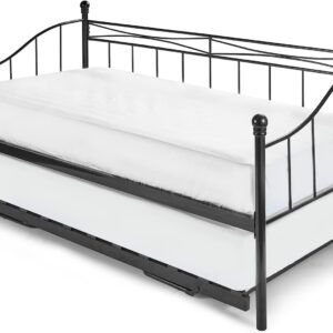 Home Treats Trundle Bed Single 3ft | Day Bed With Trundle Pull Out Bed | Black Metal Bed Frame Single Trundle (Single, No Mattress)