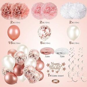 Rose Gold and Pink Birthday Party Decorations Set with Happy Birthday Banner