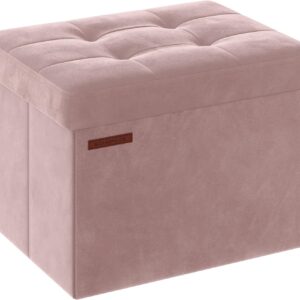 Ottoman Storage Bench, Foldable Velvet Storage Box, Storage Chest with Lid, Footstool,