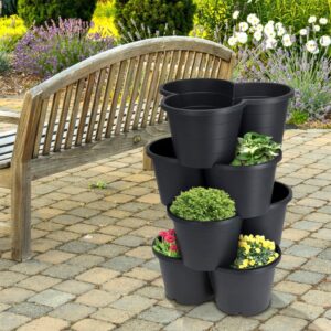 4 Pc Black Stackable Trio Strawberry Planter Pot Vegetables