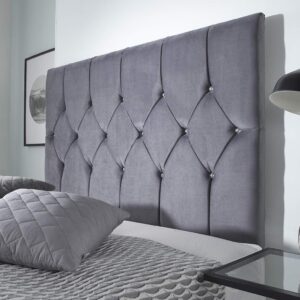 4FT Bed Centre Charcoal Plush Fabric Divan Base Plus Matching Headboard