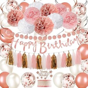 Rose Gold and Pink Birthday Party Decorations Set with Happy Birthday Banner