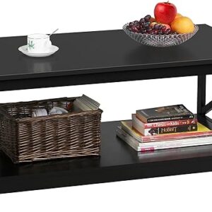 2-Tier Wood Coffee Table with Storage Shelf