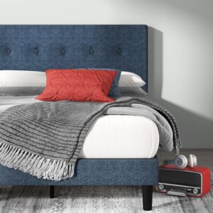 King size Bed frame Upholstered Platform with Wood slat support