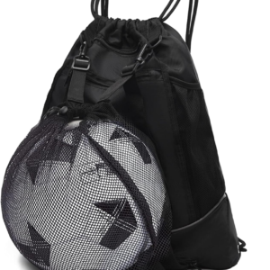 STAY GENT Drawstring Basketball Backpack for Boys & Girls, Foldable Football Volleyball Bag Sports Sack with Detachable Ball Mesh Bag for Gym Baseball Yoga