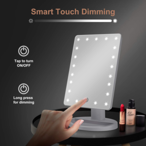 Makeup Vanity Mirror with Lights and Detachable 10X Magnification, 21 Led Lights Adjustable Dimming Touch Sensor, Dual Power Supply, 180° Rotation, Portable Cosmetic Mirror