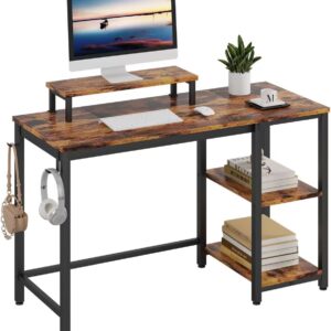 Computer Desk, Industrial Writing Desk with 2-Layer Storage Shelves and Headphone Hook